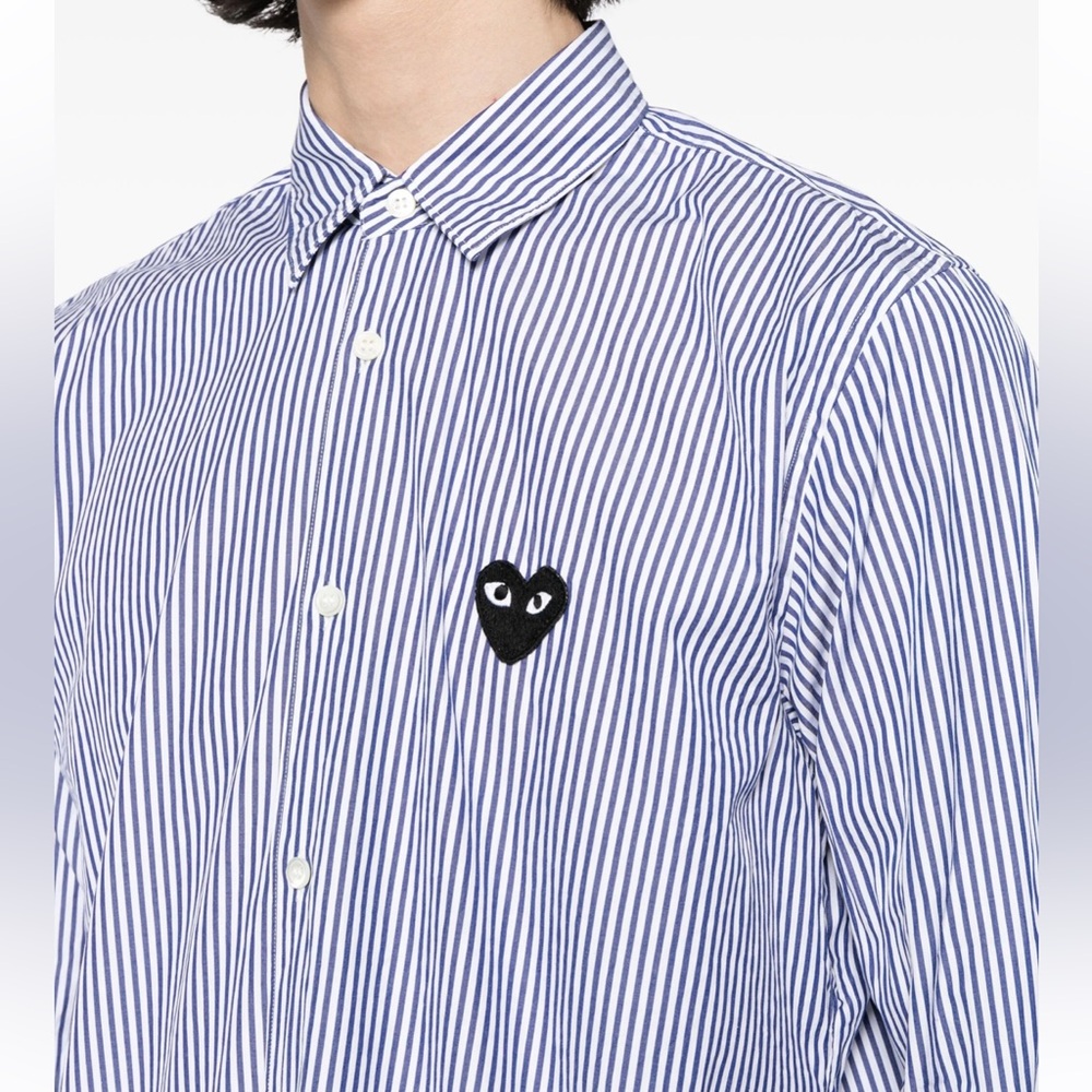 NWT NEW Comme des Garçons Play Striped Shirt MEDIUM Blue White Men’s Black Heart